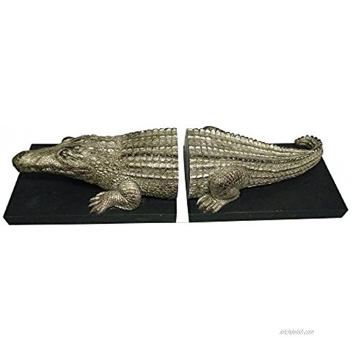 Comfy Hour Farmhouse Home Decor Collection 17 Length 4 Height Polyresin Solid Heavy Silvery Set of Left and Right Crocodile Bookends Art Bookend 1 Pair Silvery
