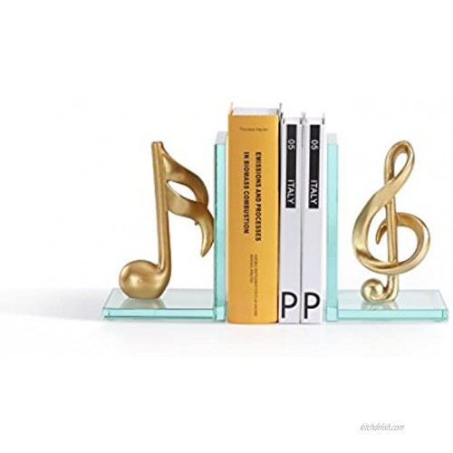 Danya B. DS840 Decorative Gold Musical Notes Glass Bookends for Musicians and Music Lovers