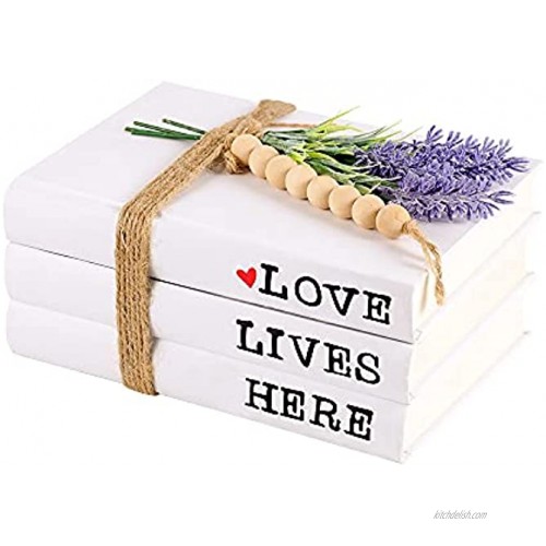 Decorative Hardcover Books,Farmhouse Stacked Books,White Decoration Book,Love|Lives|HERESet of 3