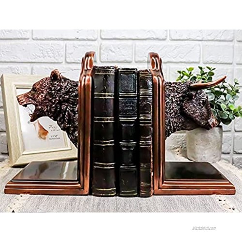 Ebros Wall Street Stock Market Bull and Bear Head Bookends Statue Set in Bronze Electroplated Resin Finish Investors Money Managers Stock Exchange Professionals Bulls VS Bears Animal Decor Figurine