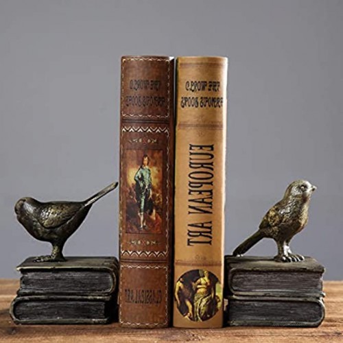 Home Decorative Birds & Books Vintage Design Resin Bookshelf Bookends,Paper Weights Book Ends,Bookend Supports Book Stoppers Set of 2