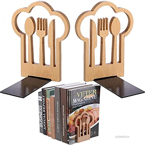 Jetec Decorative Kitchen Bookends Wooden Cookbook Bookends Kitchen Counter Decor Fork Knife Spoon Wood Book Shelf for Office Home Files Magazine Kitchen Book Holders
