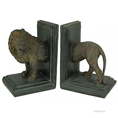 kmp Antique Stone Finish Lion Top and Tail Bookend Set