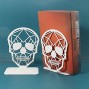Metal Skull Design White Bookend Heavy-Duty Bookends for Shelves Skull Book Ends for Heavy Books Book Shelf Holder Home Office Decorative Desktop Organizer 1 Pair-White