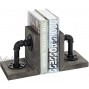 MyGift Industrial Pipe & Gray Wood 6-Inch Metal Bookends 1-Pair
