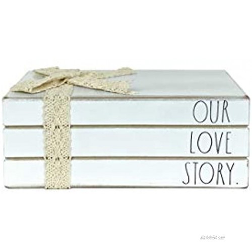 Rae Dunn Faux Decorative Books with Written Messages White Distressed Wood Decoration for Old Vintage Antique Farmhouse Boho Designer Style Book Ends Book Shelf Decor Items Door Stopper